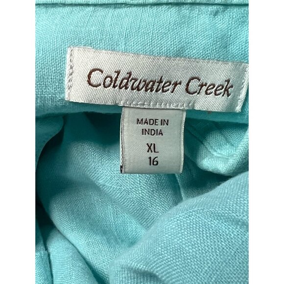 Coldwater Creek aqua linen ¾ adjustable sleeve blouse XL (16) - Picture 10 of 12